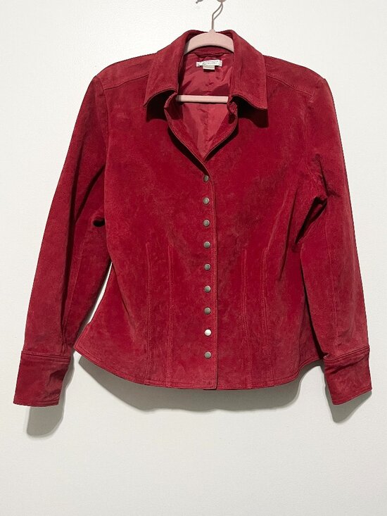 Christopher & Banks Jackets & Blazers - Christopher Banks Womens Suede Washable Pig Leather Jacket L Red Snap Western